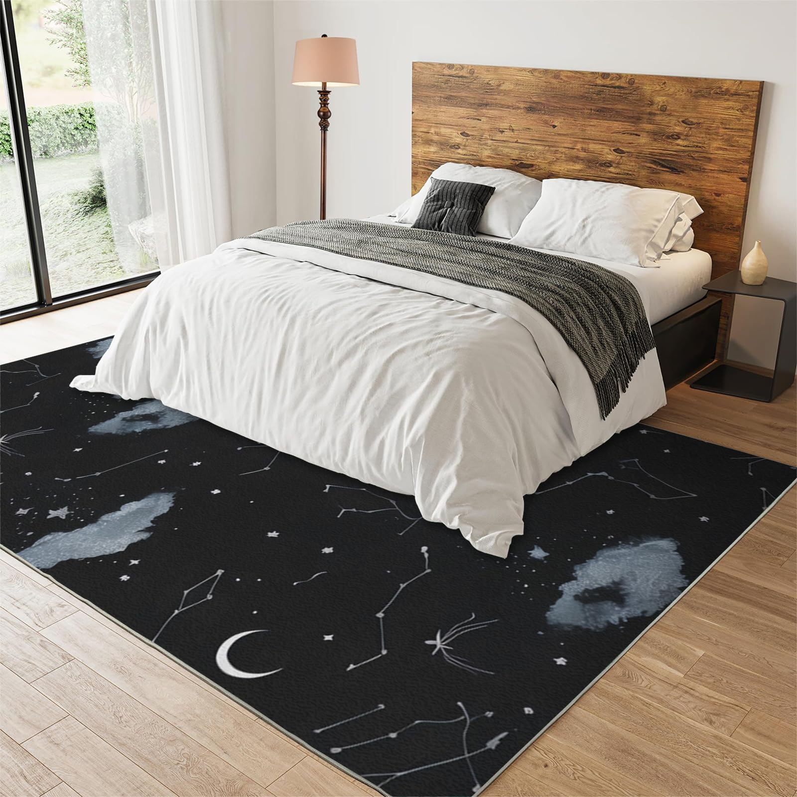 Astronomy Constellations Area Rug, Black Background Indoor Non Slip Kids Rugs, Low Pile Foldable Home Decor Carpet for Living Room Bedroom Children's Room Dormitory Floor Mat - 2 ft x 3 ft