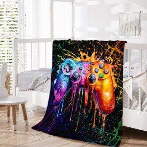 Gaming Throw Blanket - 60x50 Inches Throw Size Blanket for Kids, Boys - Cozy Comfortable Gamepad Blankets for Bed, Couch - Gamer Accessories for Boys Room