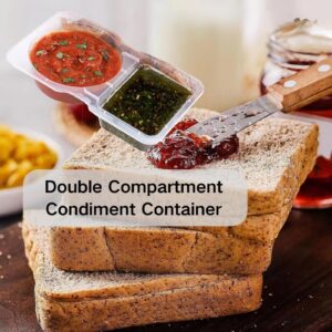 Uioecn 5PCS Double Compartment Condiment Container,Double Compartment Condiment Container with Lids, 2 Compartment Snack Containers, Portable Reusable Sauce Containers