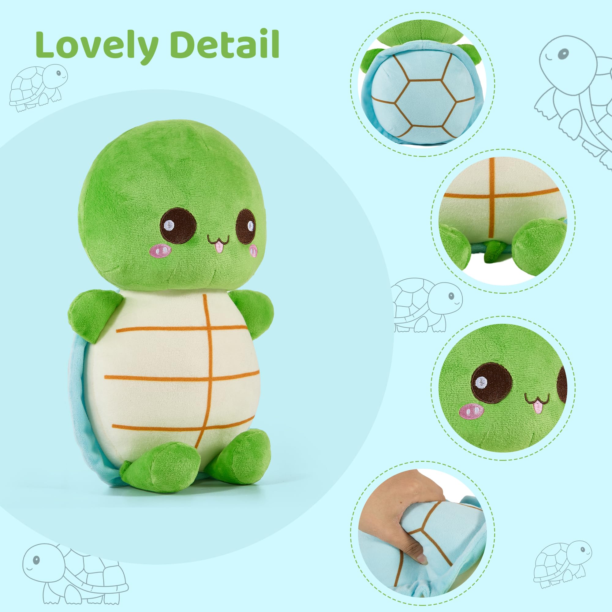 Turtle Stuffed Animal - 14 Inches Turtle Plush Toy - Soft Green Turtle Stuffed Plush Hugging Pillow - Cute Toy Gift for Boys and Girls Girlfriend Birthday