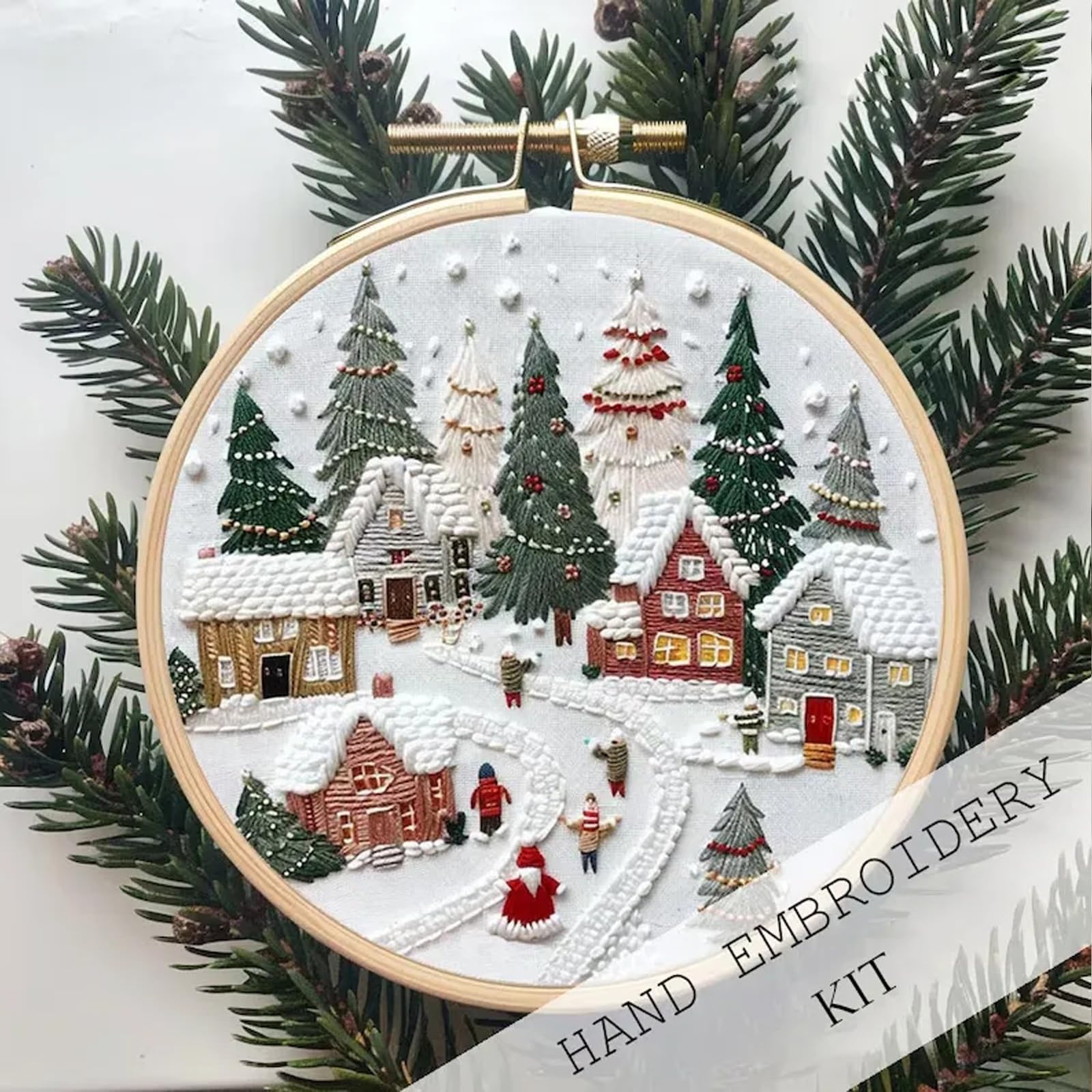 TINLOK Christmas Embroidery KIT,Adults Kids DIY Handmade,Hand Embroidery Starter Kits with Stamped Embroidery Pattern,for Christmas Embroidery Kits for Adults Beginners Starter (C)