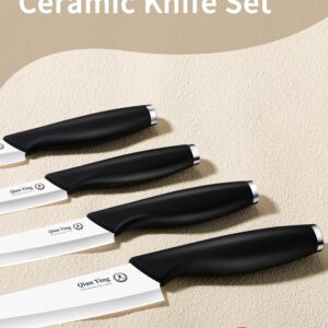 Ceramic Knife Set for Kitchen with Sheath: Sharp Blade Fruit Cutting Knives with Cover Clean Cut Edge Black Handle