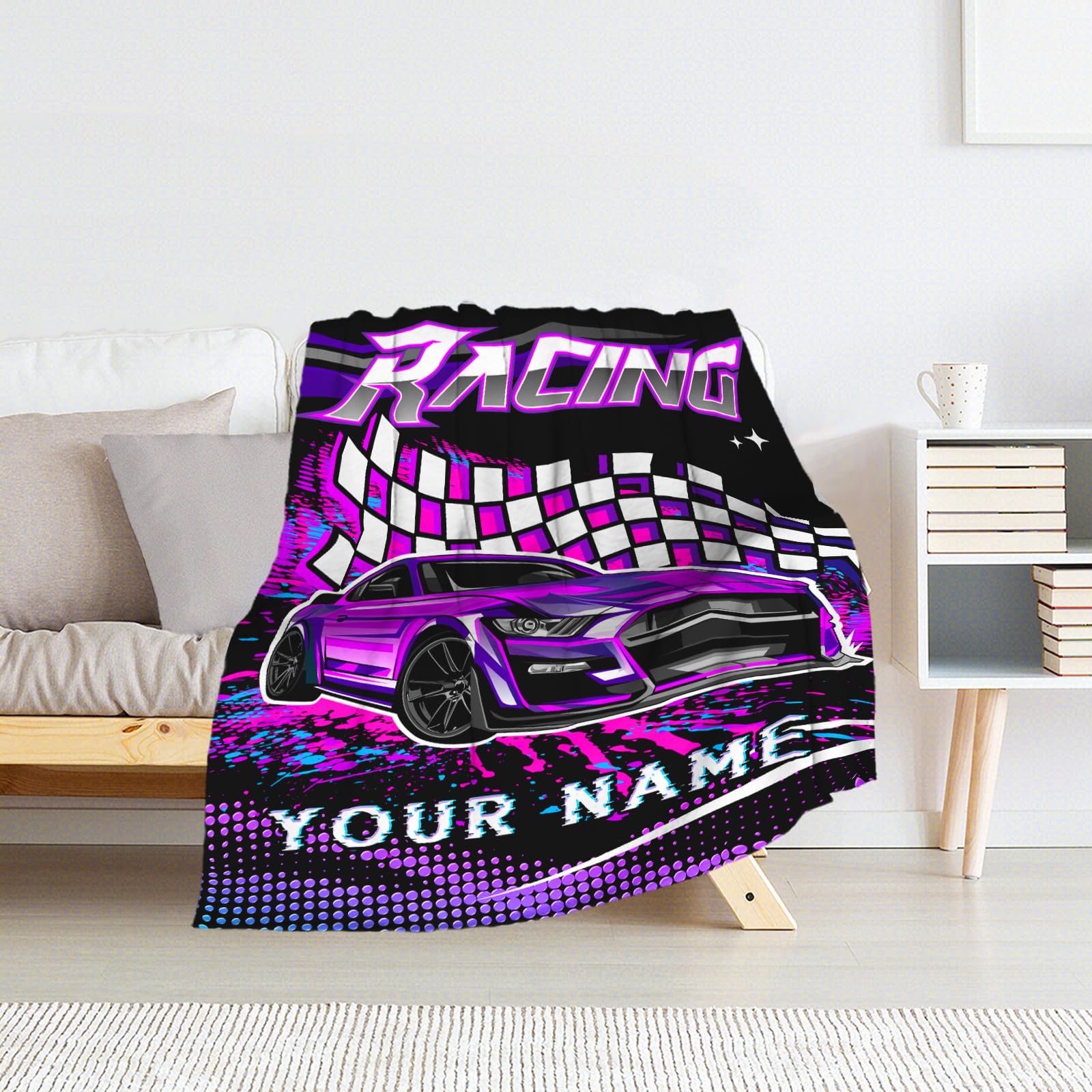 Eccustomized Custom Car Blankets for Boys - Breathable Cozy Black Throw Blanket - 30"x40" Inches Small Blanket for Living Room & Office - Funny Blanket Throws Gift