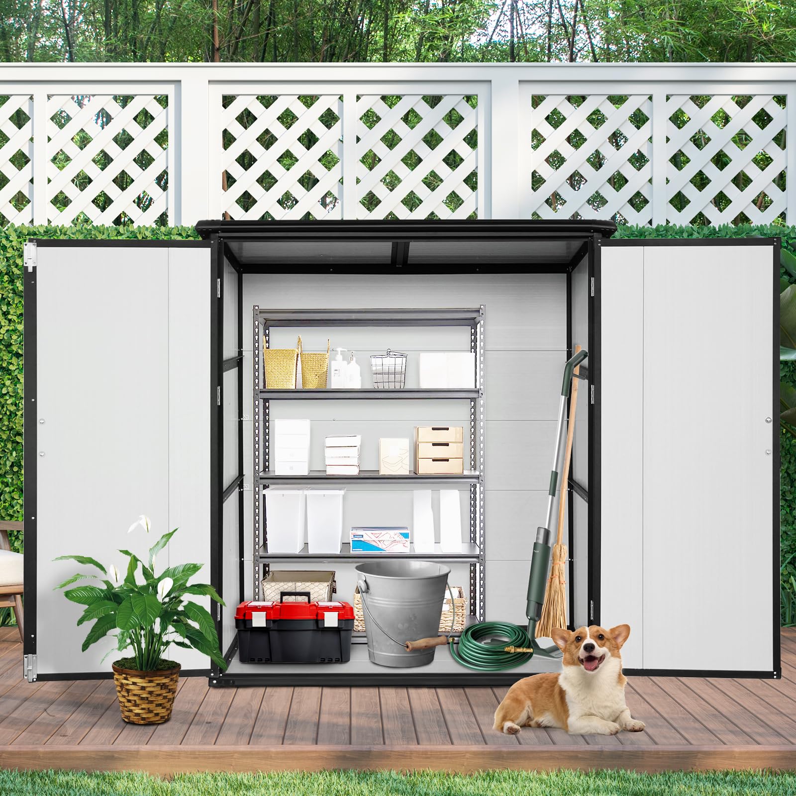 5x3FT Outdoor Storage Shed, Resin Storage Shed, Waterproof Resin Cabinet with Lockable Doors for Bikes and Patio Furniture (White)