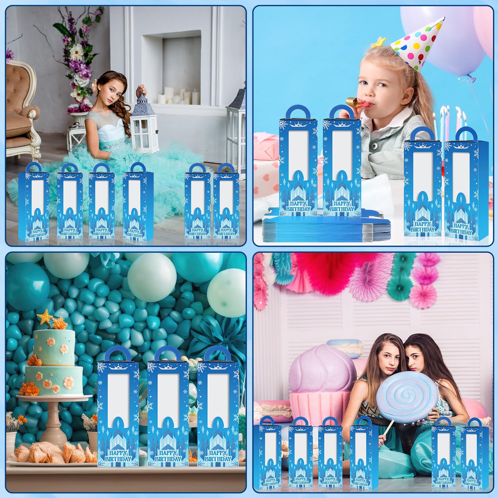 24 PCS Snowflake Party Favor Boxes Blue Princess Castle Birthday Party Candy Treat Boxes Winter Wonderland Doll Goodie Boxes Snow Theme Birthday Party Decor for Kids Girl Bridal Baby Shower Supplies