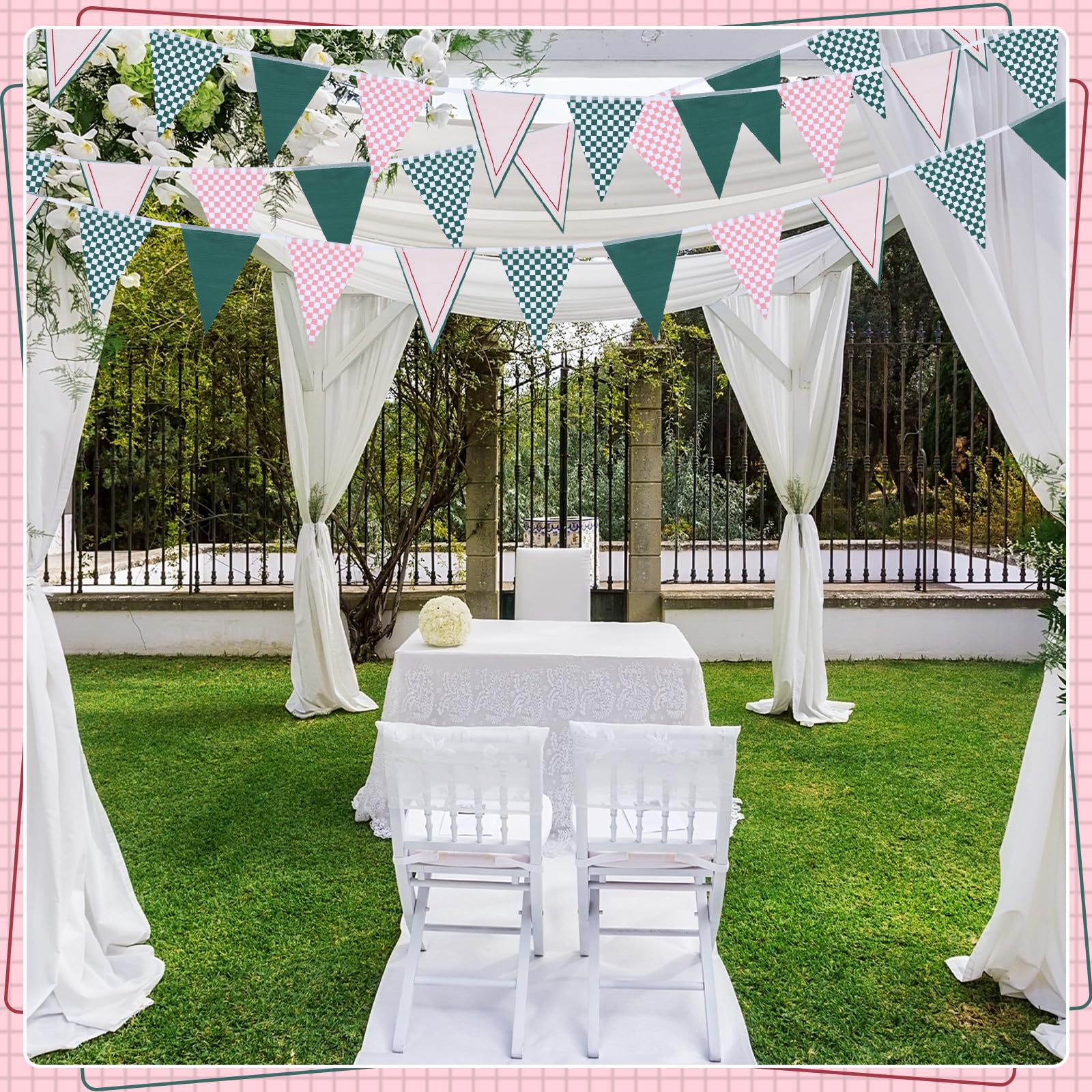 VitalCozy Camp Bachelorette Decorations 32 Ft Camp Bride Triangle Banner Camp Gingham Decoration Plaid Garland Bunting Pre Strung for Bridal Shower Bridesmaid Party Bachelorette Favor Supplies