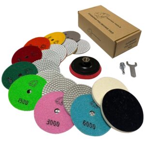 diapick tools diamond polishing pads 4 inch wet dry set 13 pieces for concrete marble quartz stone countertop granite polishing and sanding disc include 5/8"-11thread backer pad and drill adapter