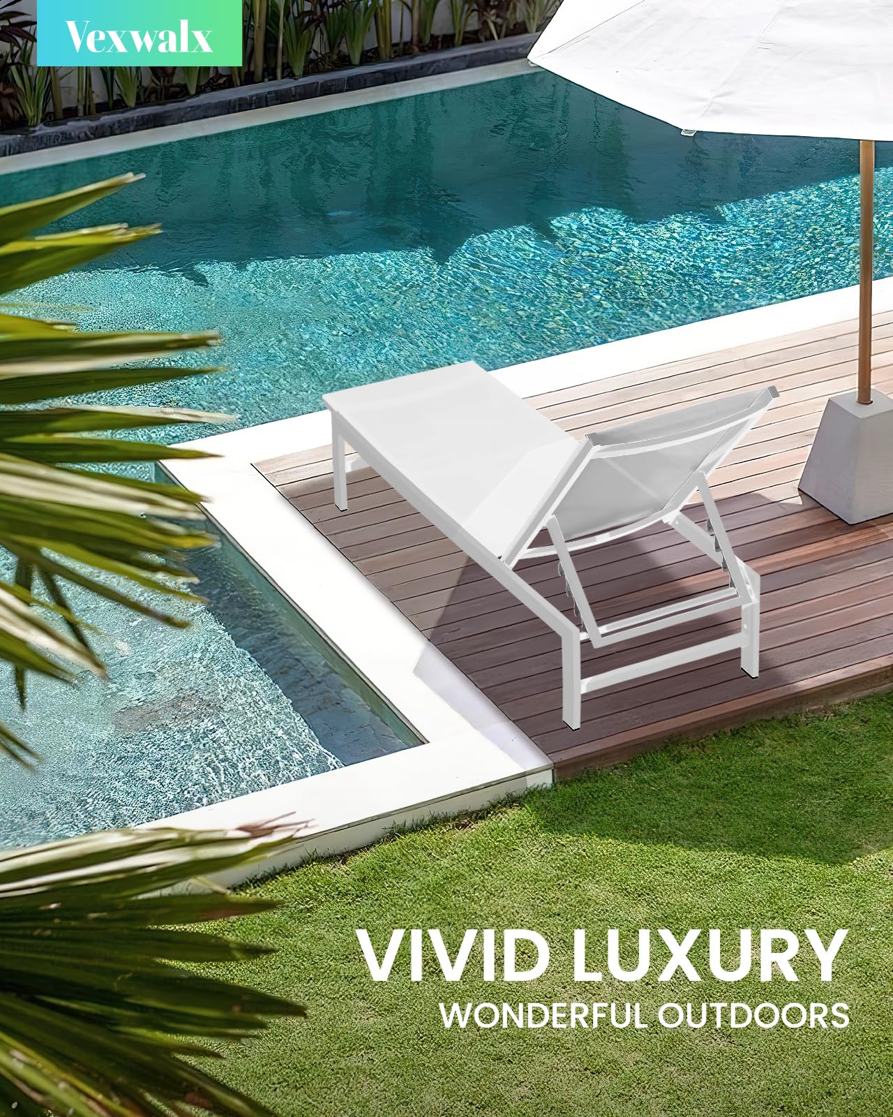 Vexwalx Chaise Lounge Chair for Sunbathing Pool Lounge Chairs with 5-Position, Patio Chair Outdoor Lounge Chairs for Backyard, Poolside, Deck, Lawn