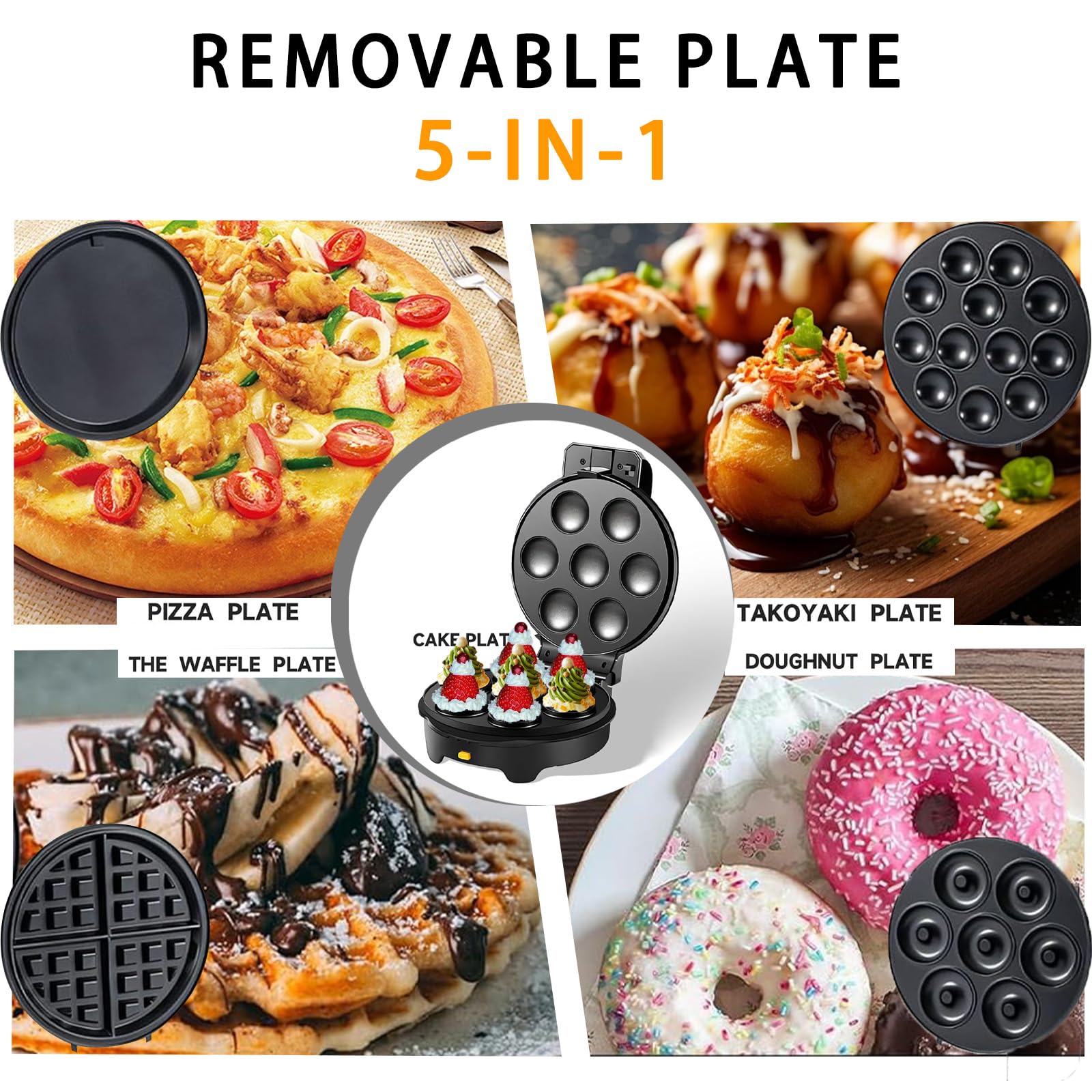 5-IN-1 Mini Pancakes Maker Machine, Mini Donut Maker, Mini Waffle Maker, Meatball Machine, Cup Cake Maker Machine For Home, Cake Maker with Non-stick Surface for Suitable As a Christmas Gift