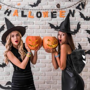 32 Pcs Halloween Treat Bags Set with 16Pcs Halloween Glow in The Dark Ghost Trick or Treat Bag for Ghost Candy Drawstring Backpack Bags and 16Pcs Halloween Glow Silicone Bracelets for Party Supplies