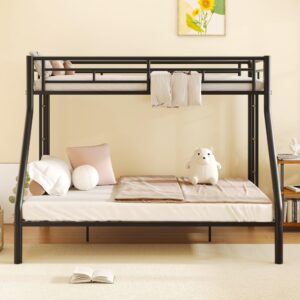 Twin XL Over Queen Bunk Bed for Boys/Girls/Teens/Adults, Heavy-Duty Metal Bunk Beds Frame with 2 Ladders & High Guardrails, Under Bed Storage Space, Noise Reduced, No Box Spring Needed,Black