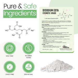 Talsen Chemicals Disodium EDTA Powder Cosmetic Grade 8 Oz / 226 Grams - Organic Chelating Agent for Industrial, Cosmetic & Laboratory - Edta Chelation Stabilizes Formulations & Enhances Performance