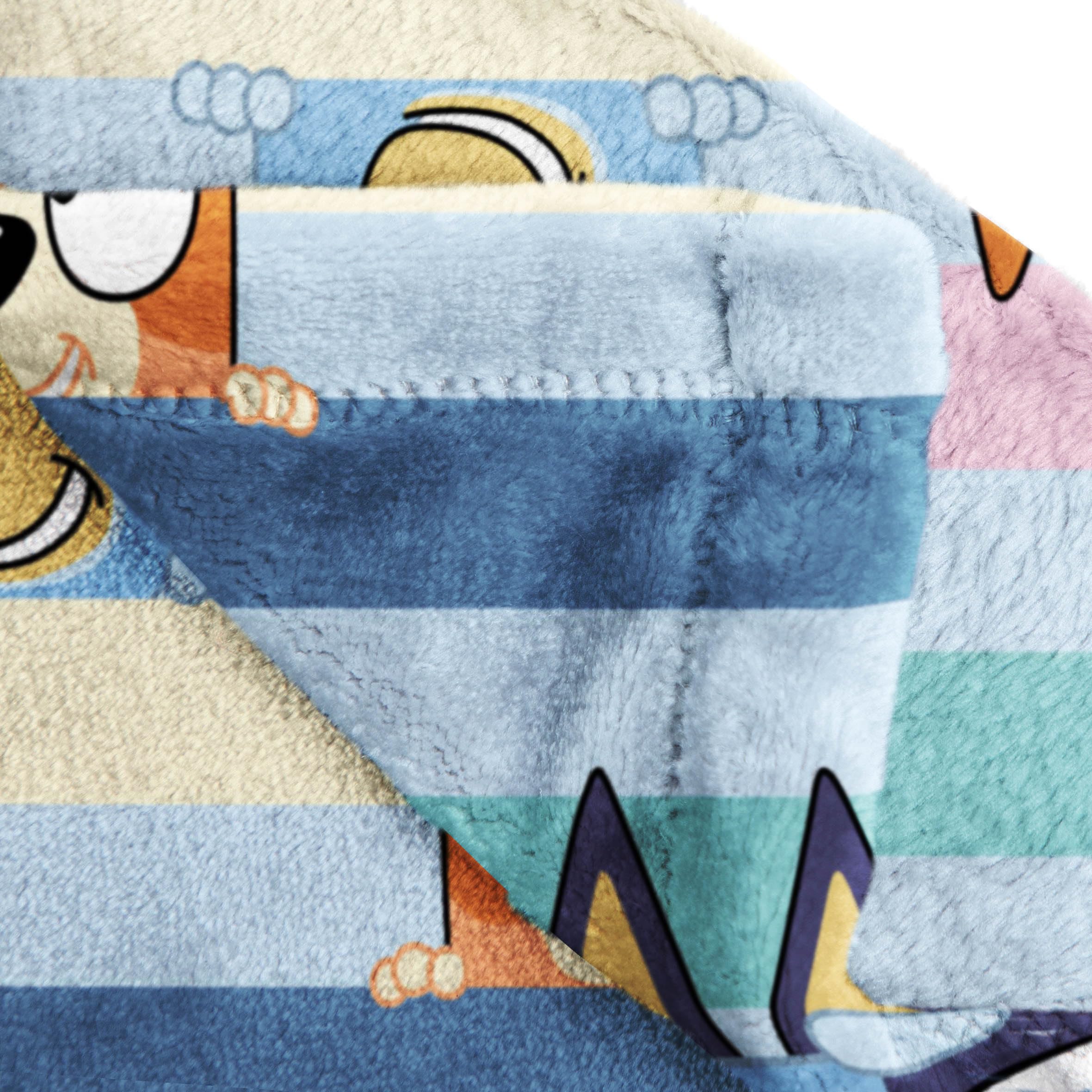 Bluey and Bingo Plush Throw Blanket - Measures 46 x 60 Inches - Kids Super Soft Striped Fleece Bedding