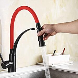 XYBSDBTNR Kitchen Mixer Sink Faucet Brass Black with Chrome∕Nickel Torneira Tap Kitchen Faucets Hot Cold Deck Mounted Bath Mixer Tap with Aerator Single Handle,Red(Rojo)