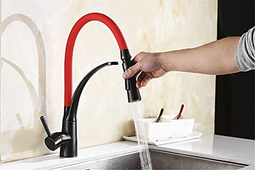 XYBSDBTNR Kitchen Mixer Sink Faucet Brass Black with Chrome∕Nickel Torneira Tap Kitchen Faucets Hot Cold Deck Mounted Bath Mixer Tap with Aerator Single Handle,Red(Rojo)