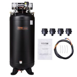 vevor 80 gallon air compressor, 6.5hp 15.5scfm@90 psi, 2-stage 145psi oil free stationary compressor tank, 86db quiet compressor for industrial manufacturing, workshops (220v/60hz single-phase power)