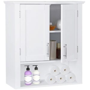 elegant white bathroom wall cabinet over toilet - stylish 2-door medicine cabinet with adjustable inner shelves for bathroom and living room organization