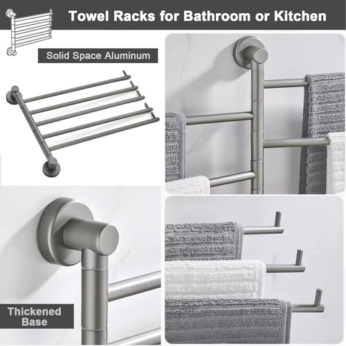 Towel Racks,Towel Racks 5-Arms Towel Holder, Bath Towel Bar Swivel Wall Mounted Dryirack, Rustproof Hanger Space Savistorage Organizer for Bathroom Kitchen