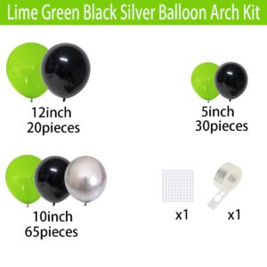 Green Black Silver Balloon Garland Arch - Balloons Neon Green and Silver Lime Green Black Balloons Video Game Balloon Arch for Miner Birthday Jungle Baby Shower Graduation Halloween Party Decorations