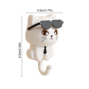 Cat Key Holder - Pet Wall Hooks | Kitten Coat Hooks | Cute Cat Key Hook with Sunglasses | Adhesive Utility Wall Hooks | Cartoon Animal Key Holder for Wall Decoration Backpacks