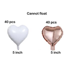 80Pcs 5inch Mini Heart Foil Balloons White RoseGold Heart Balloons for Valentines Day Graduation Wedding Bridal Shower Anniversary Engagement Marriage Party Decorations Supplies.（cannot float）