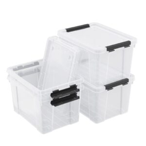 Leendines 4 Pack 22 Quart Plastic Storage Box with Wheels, Clear Storage Latch Box