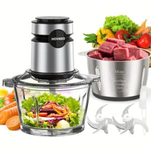 food processor, 500w electric meat grinder food chopper with two 8 cup bowls & 2 bi-level blades, 2 speed kitchen cutter for vegetable, onion, garlic, meat, nuts, and baby food, black (black)