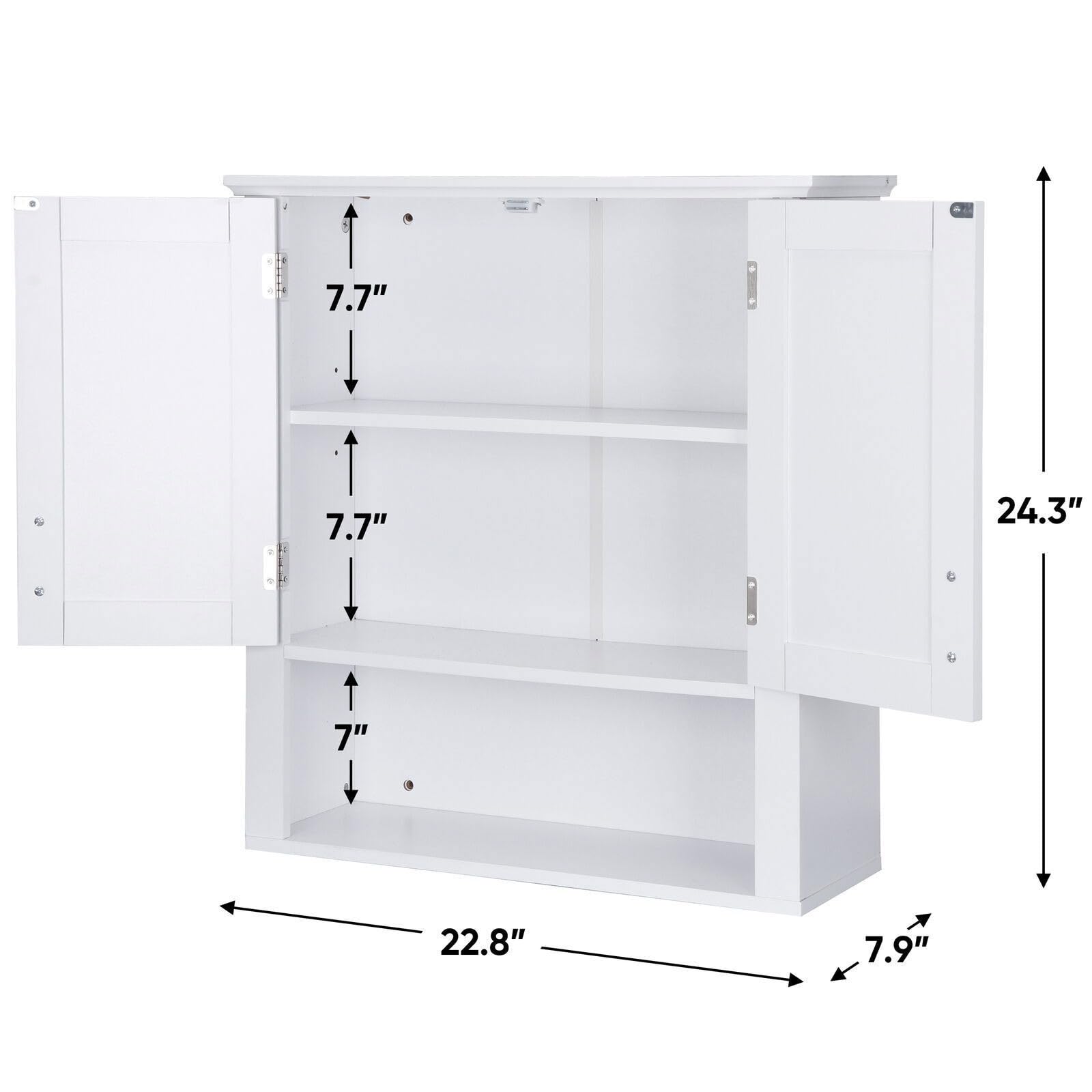 Elegant White Bathroom Wall Cabinet Over Toilet - Stylish 2-Door Medicine Cabinet with Adjustable Inner Shelves for Bathroom and Living Room Organization