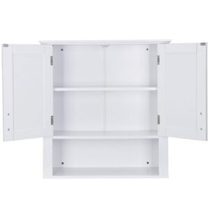 Elegant White Bathroom Wall Cabinet Over Toilet - Stylish 2-Door Medicine Cabinet with Adjustable Inner Shelves for Bathroom and Living Room Organization