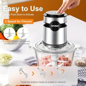 Food Processor, 500W Electric Meat Grinder Food Chopper With Two 8 Cup Bowls & 2 Bi-Level Blades, 2 Speed Kitchen Cutter For Vegetable, Onion, Garlic, Meat, Nuts, And Baby Food, Black (Black)