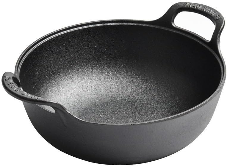 Firequasar Cast Iron Wok with Loop Handle, Large Wok Stir with Dual Handle, Pre-Seasoned Woks & Stir-Fry Pans (11" inch)