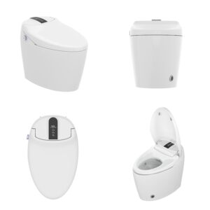 Lovinouse Smart Toilets Bidet, Modern Toilet and Bidets, Auto Power Flush Self Cleaning Tankless Toilet with Bidet,Auto Open & Close,Heated Seat,Warm Water Sprayer & Dry,Foot Sensor Operation,White