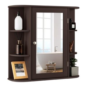 homgx wall cabinet, recessed medicine cabinets w/mirror door & 3 adjustable shelves, space saver storage cabinets w/ 6 open shelves, wall-mounted, bathroom medicine cabinets for toilet & laundry room