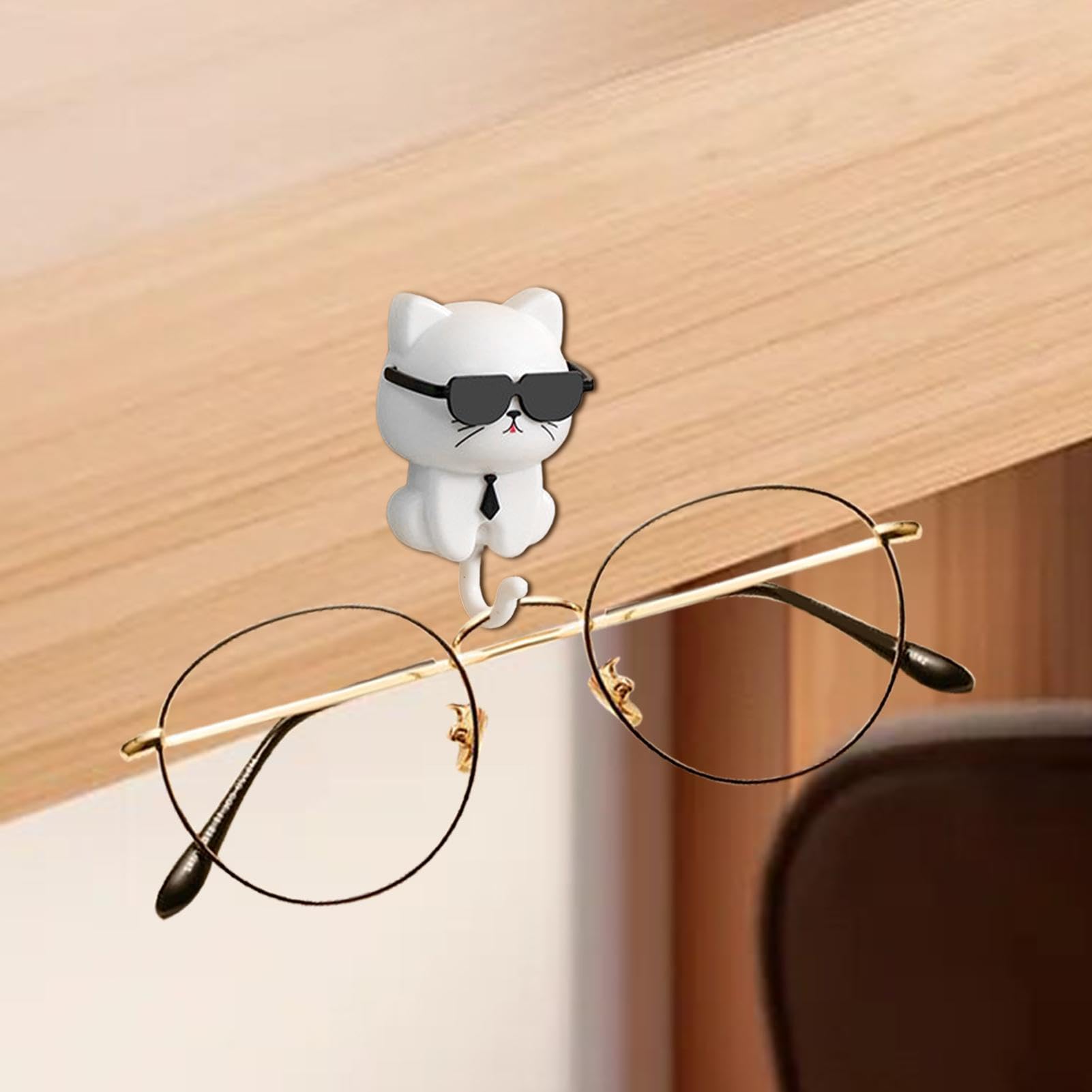 Cat Key Holder - Pet Wall Hooks | Kitten Coat Hooks | Cute Cat Key Hook with Sunglasses | Adhesive Utility Wall Hooks | Cartoon Animal Key Holder for Wall Decoration Backpacks