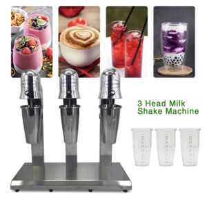 Liffshsy Tabletop Stainless Steel Milkshake Maker, 180W x 3 Electric Milkshake Machine, 3 Head Drink Mixer with 3* PC Cups, Milk Shake Machines for All Kinds of Beverage Stores