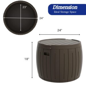 ZZM Round Deck Box Resin Storage Bucket Patio Garden Furniture For Side Table, Picnic Bucket,Beach Towels Box