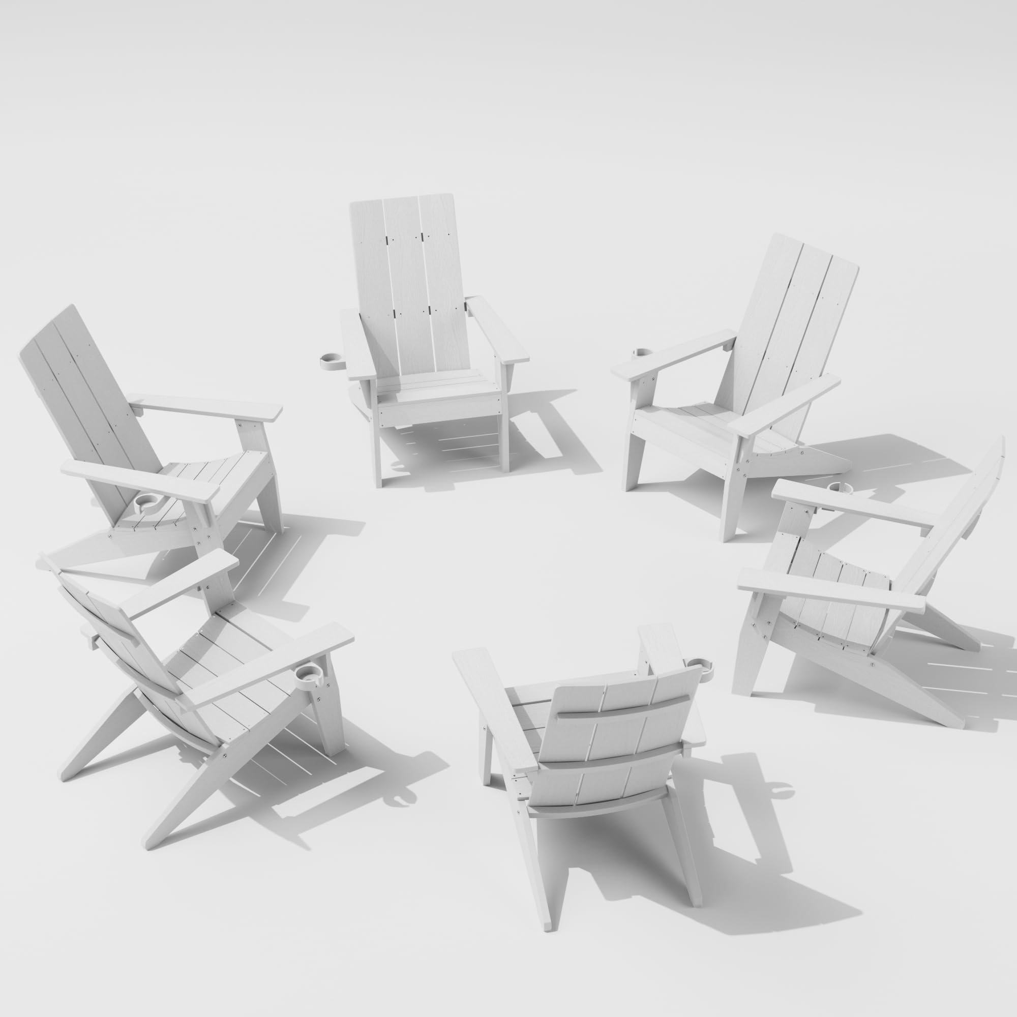 MXIMU Modern Adirondack Chairs Set of 6 Weather Resistant with Cup Holder Oversize Plastic Fire Pit Chairs Plastic Outdoor Chairs for Firepit Area Seating (White)