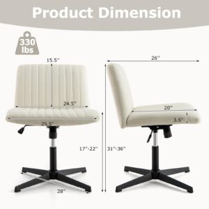 COSTWAY Criss Cross Legged Chair, Modern Armless Desk Chair w/Wide Seat & 120°Rocking, Height Adjustable Computer Task Chair No Wheels, Padded Swivel Vanity Chair for Home Office (Beige)