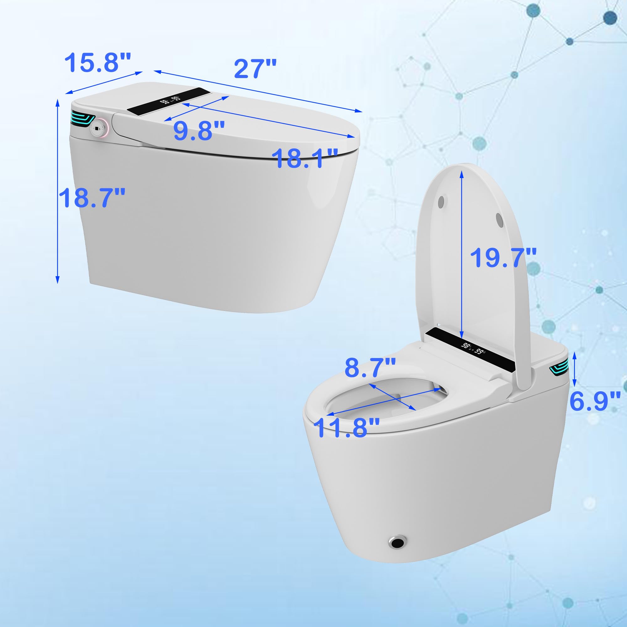 Lovinouse Smart Toilets Bidet, Modern Toilet and Bidets,Power Flush Self Cleaning Tankless Toilet with Bidet,One-piece for Bathrooms,Heated Seat,Water Sprayer & Dry,Foot Sensor Operation,White