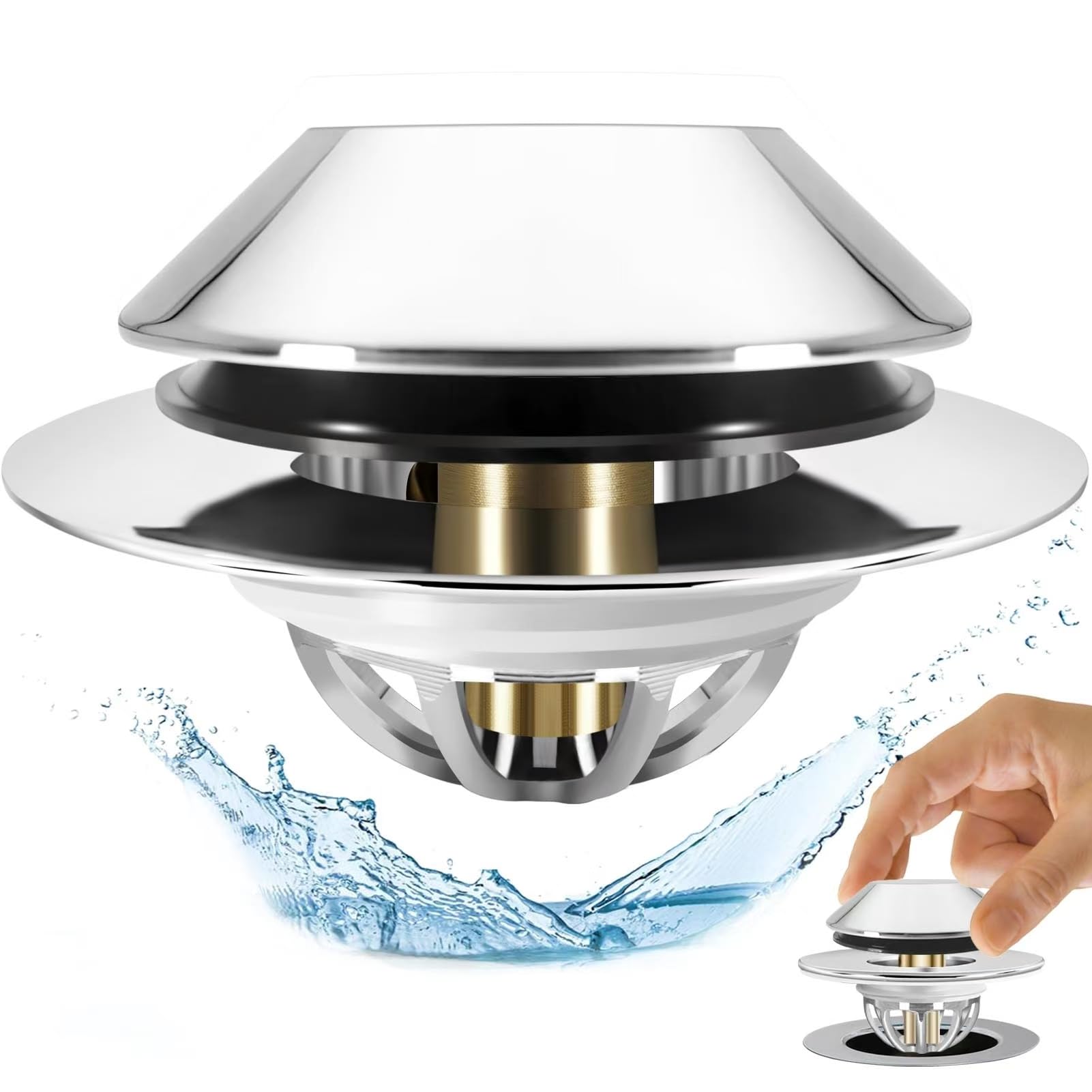 Anlige Bathtub Drain Stopper,Pop Up Tub Stopper Bottom with Drain Hair Catcher,Bathtub Plug and Cover with Strainer,Universal for 1.45 to 1.8in Drain Hole,Replaces Lift & Turn, Tip-Toe or Trip Lever