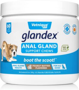 anal gland soft chew treats with pumpkin for dogs digestive enzymes, probiotics fiber supplement for dogs (peanut butter chews, 60ct)