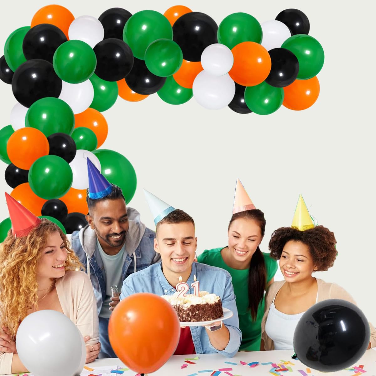 Green Orange Black Balloons Arch Garland Kit - Sport Ball Balloon Arch White Green Black Orange Balloons Video Game Party for Cartoon theme Birthday Graduation Halloween Garden Party Decorations