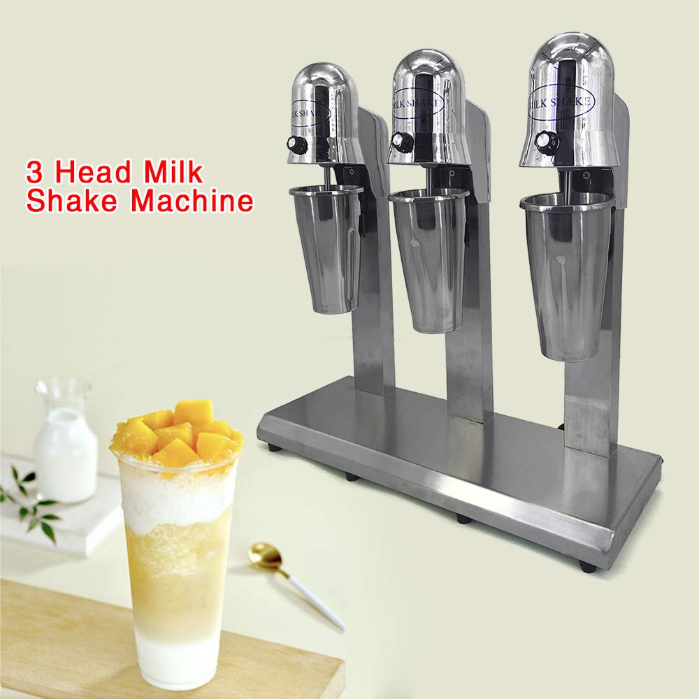 Liffshsy Tabletop Stainless Steel Milkshake Maker, 180W x 3 Electric Milkshake Machine, 3 Head Drink Mixer with 3* PC Cups, Milk Shake Machines for All Kinds of Beverage Stores