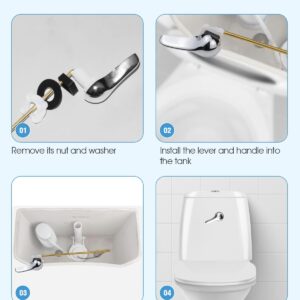 BUT TO Zinc Alloy Universal Toilet Handle Replacement Kit - Front Mount Toilet Tank Flush Handle with Stainless Steel Flapper Chain - Easy Install Toilet Handle Lever for Reliable Performance