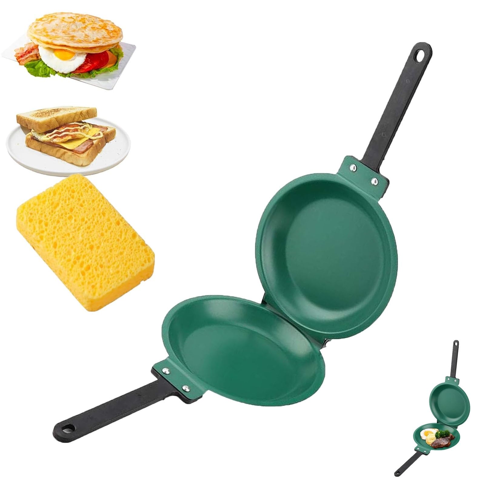 Laaway Flipmaster Pancake Pan, Flipmaster Pan, Double Sided Frying Pan Non Stick, Folding Breakfast Frying Pan for making toasts and omelettes(Green)