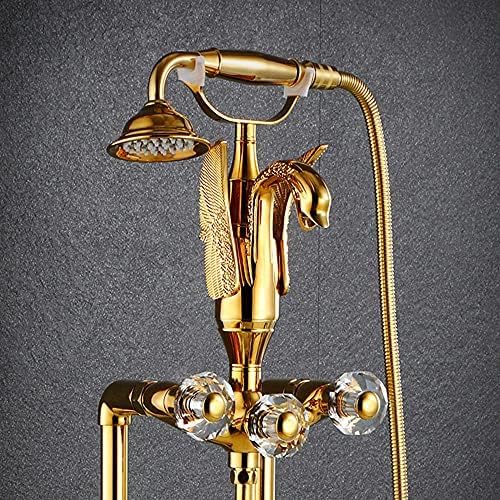 Retro Freestanding Bath Taps Bathroom Mixer Tap Bathtub Tap Double Bath Tap With Shower Waterfall Copper Bath Shower Mixer Taps-Chrome,Gold