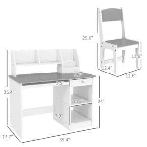 Qaba Kids Desk and Chair Set with Storage, Study Desk with Chair for Children 5-8 Years Old, Gray