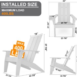 MXIMU Modern Adirondack Chairs Set of 6 Weather Resistant with Cup Holder Oversize Plastic Fire Pit Chairs Plastic Outdoor Chairs for Firepit Area Seating (White)