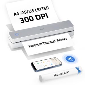 PRT Portable Printer Wireless for Travel, Bluetooth Thermal Printer Support 8.5" X 11" US Letter A4 A5, Compatible with iPhone, Android & Laptop, Inkless Printer for Office, Home, School, White