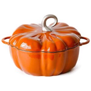 pumpkin cocotte,pumpkin dutch oven with lid,4qt pumpkin pot for cooking,enamel cast iron cooking pot,stew pot soup pot,serves 3-5,halloween thanksgiving decor pot gift(25x10cm(10x4inch), orange)